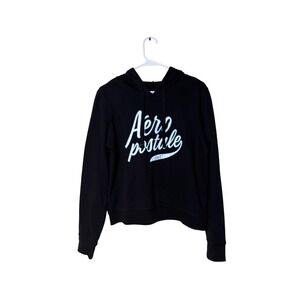 Aeropostale Womens Size M Black Graphic Logo Pullover Hoodie Long Sleeve